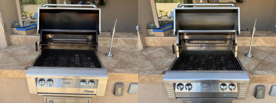 Alfresco grill before and after professional cleaning in Indio, CA
