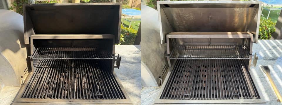 Alfresco grill before and after professional cleaning in Indio, CA