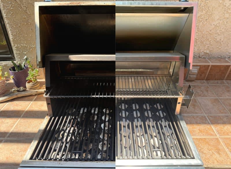 Alfresco grill before and after professional cleaning in Rancho Mirage, CA