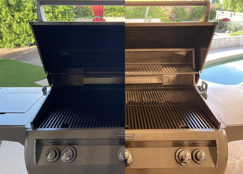 Fire Magic built-in grill before and after deep cleaning in La Quinta, CA