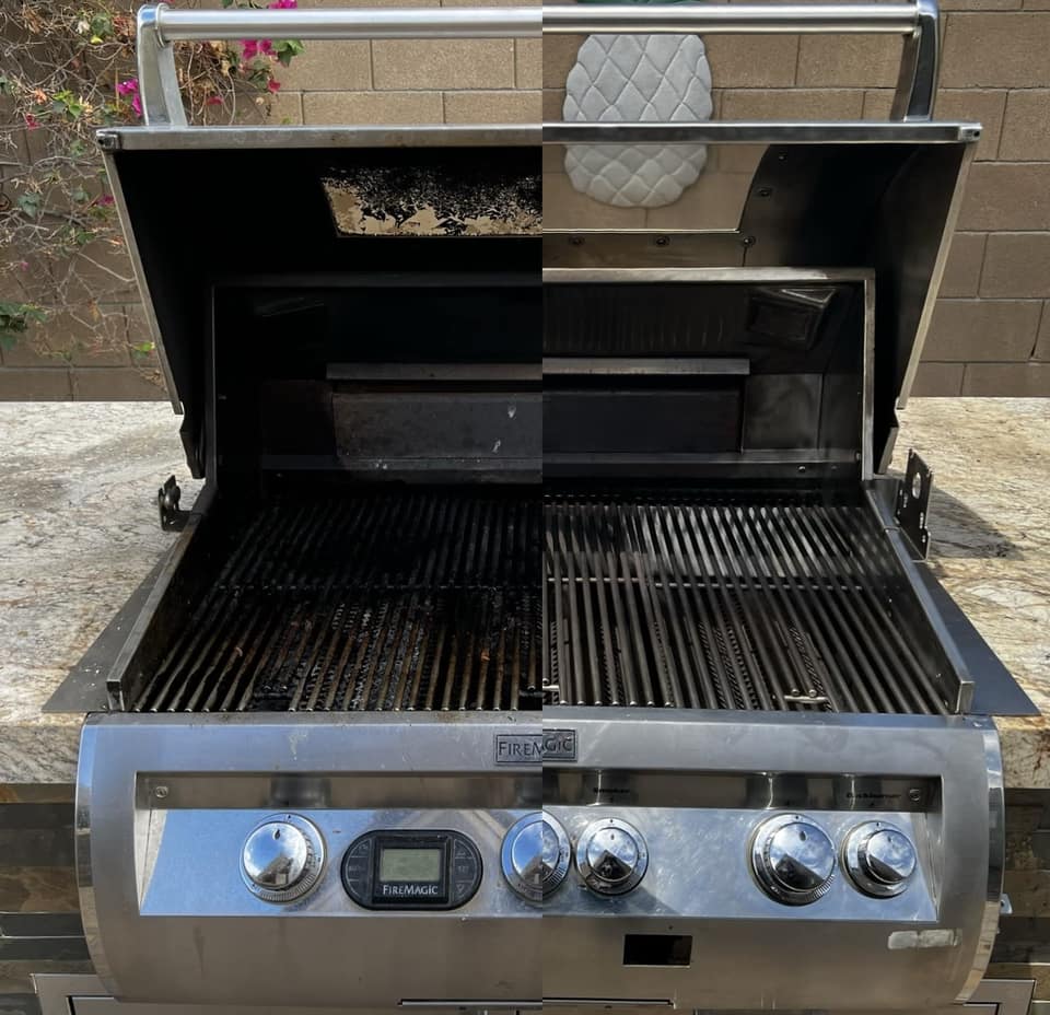 Fire Magic grill before and after professional cleaning in Palm Springs, CA