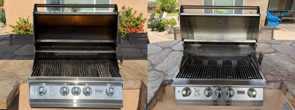 Lion grill before and after professional cleaning in Indio, CA