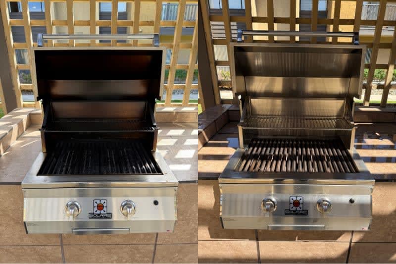 Solaire grill before and after professional cleaning in Cathedral City, CA