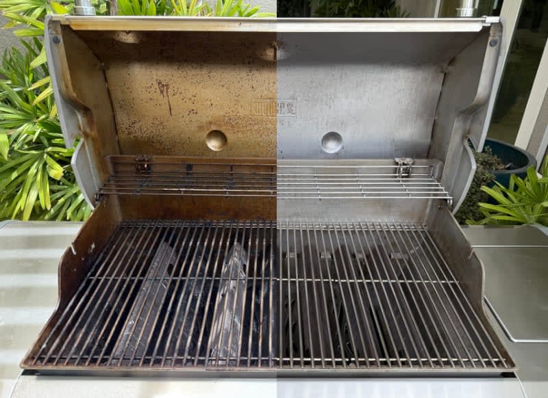 Weber grill before and after professional cleaning in Palm Desert, CA